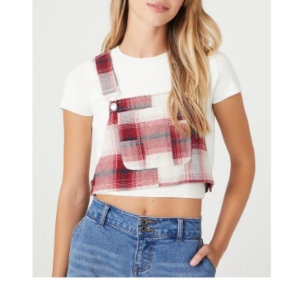 Forever 21 Tops - Plaid Cropped Overall Shirt